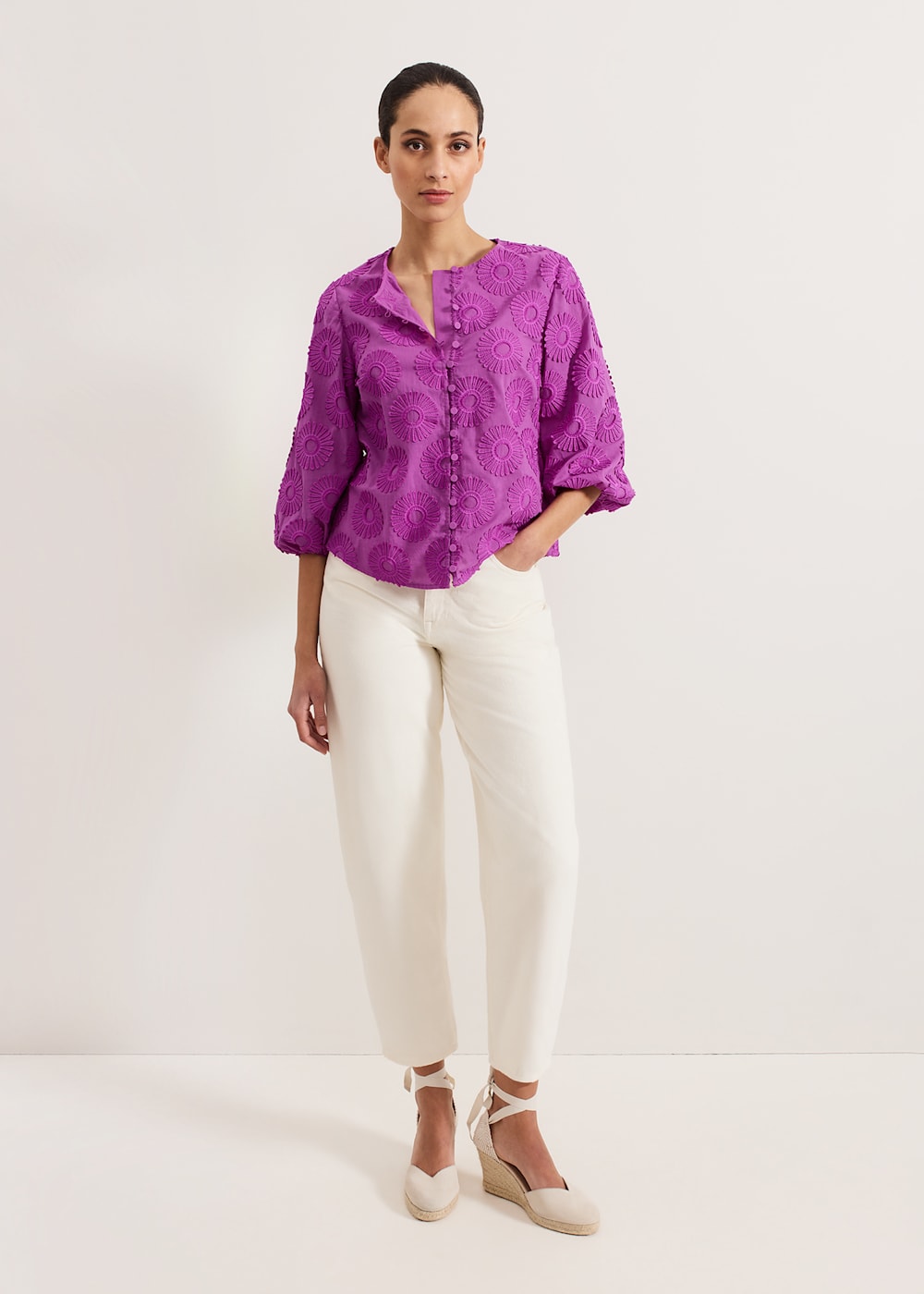 Phase Eight Daisy Crochet Poplin Blouse Phase Eight Daisy Crochet Poplin Blouse