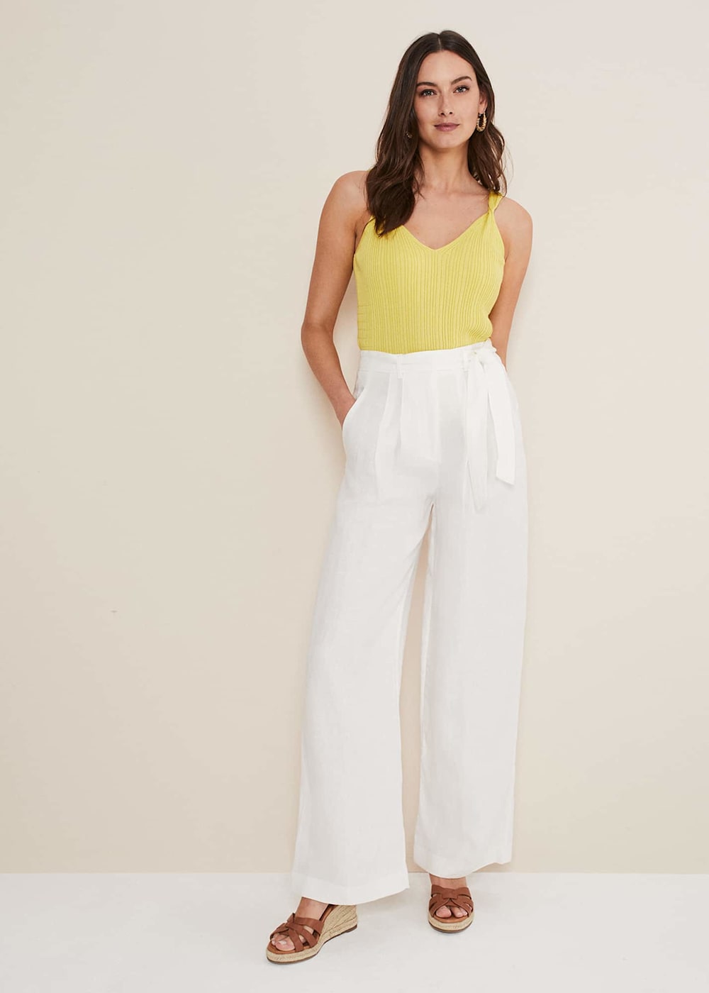 Aaliyah White Linen Wide Leg Trousers Phase Eight UK
