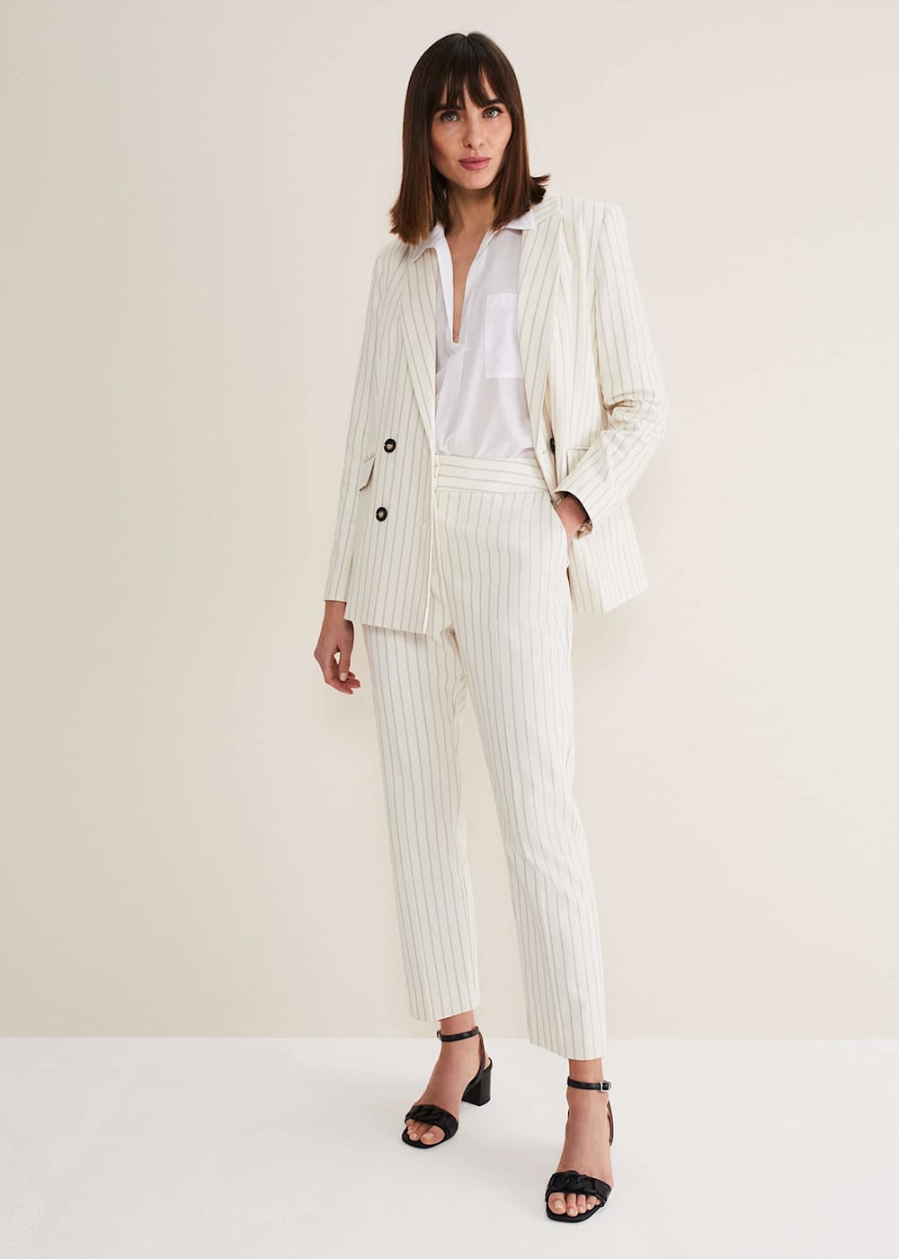 Pinstripe straight leg trousers sales