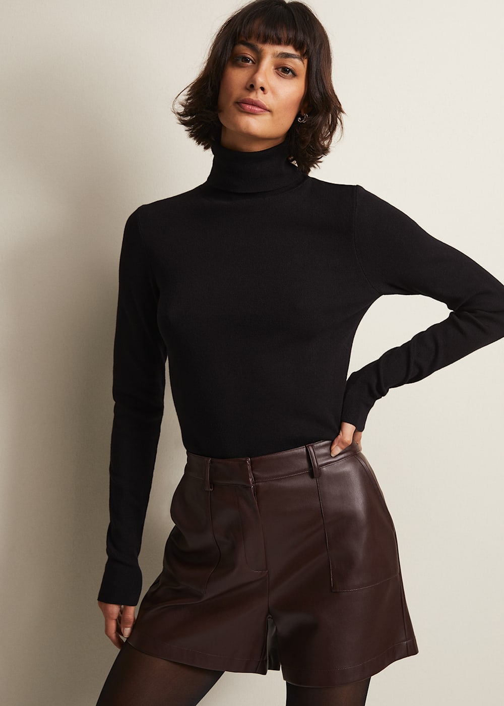 Tan leather shorts sales