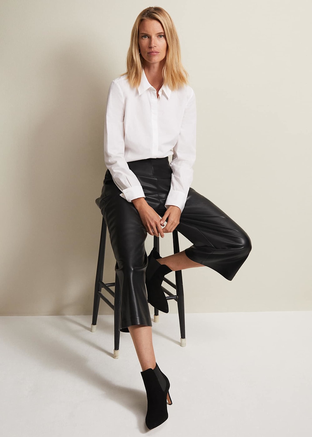 Cropped Black Faux Leather Culottes with Pockets Phase Eight Phase Eight UK