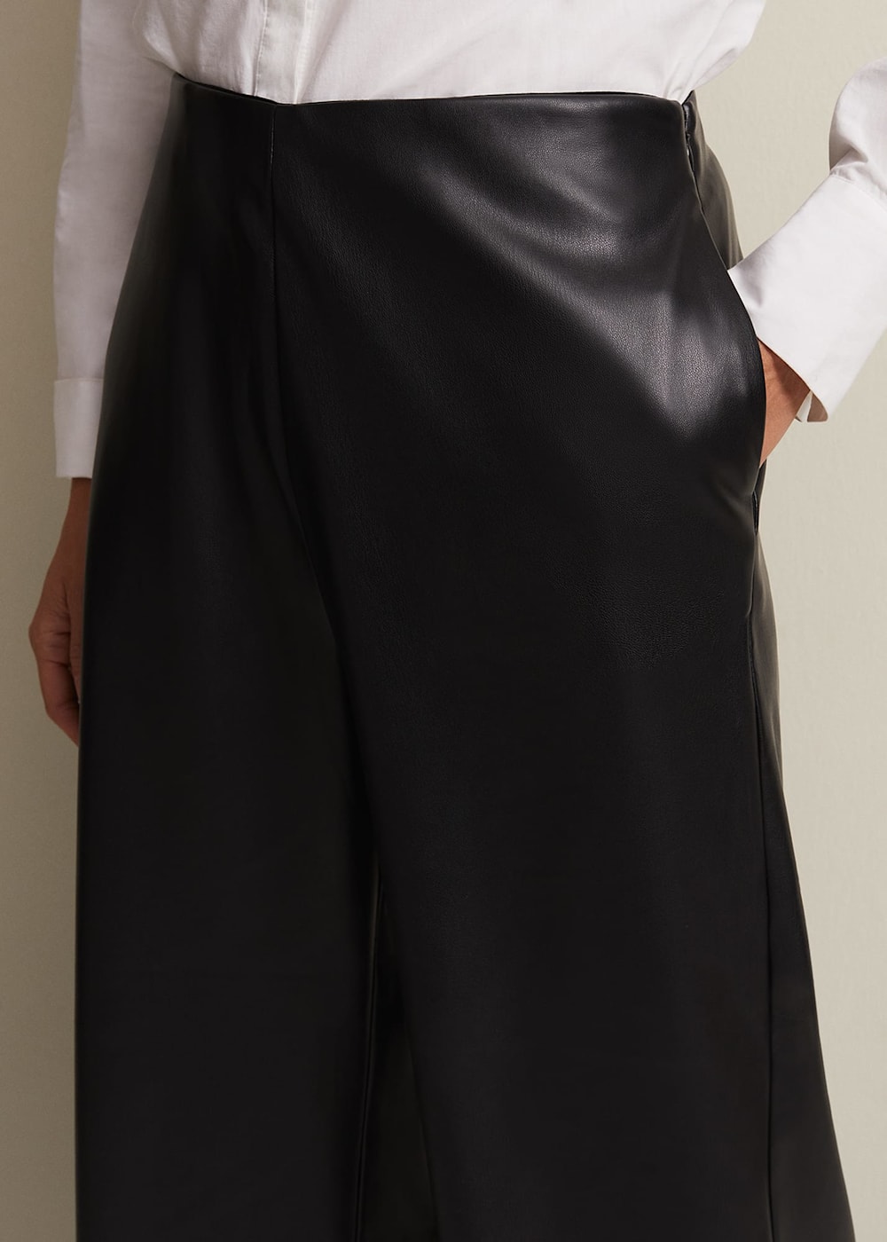 Cropped Black Faux Leather Culottes with Pockets Phase Eight Phase Eight UK
