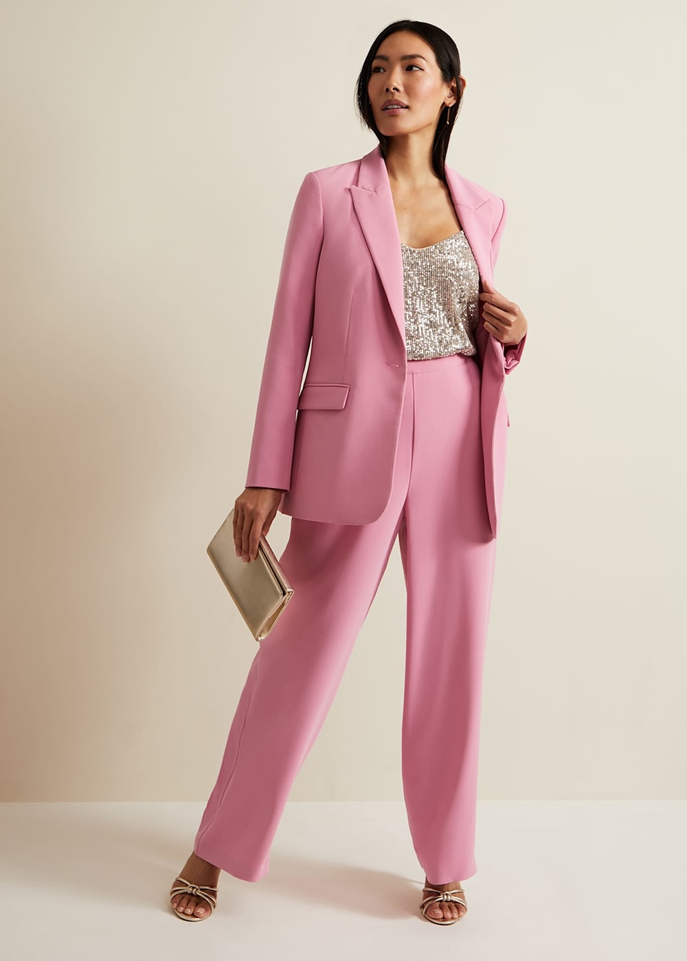 Pale pink wide leg trousers shop