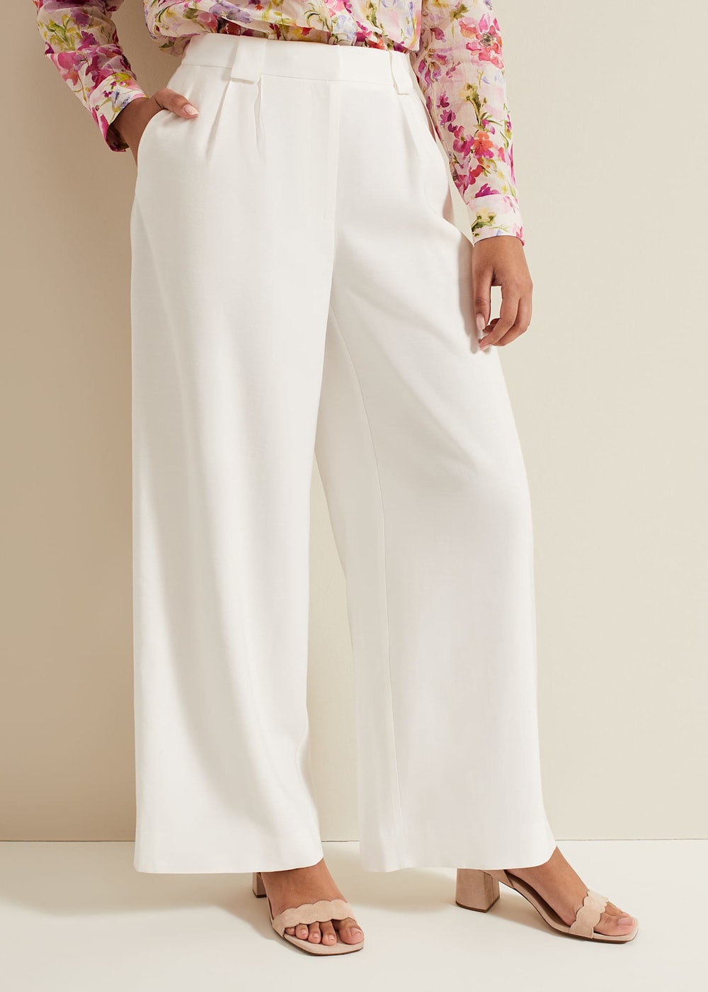 Petite Tyla White Wide Leg Trousers Phase Eight UK