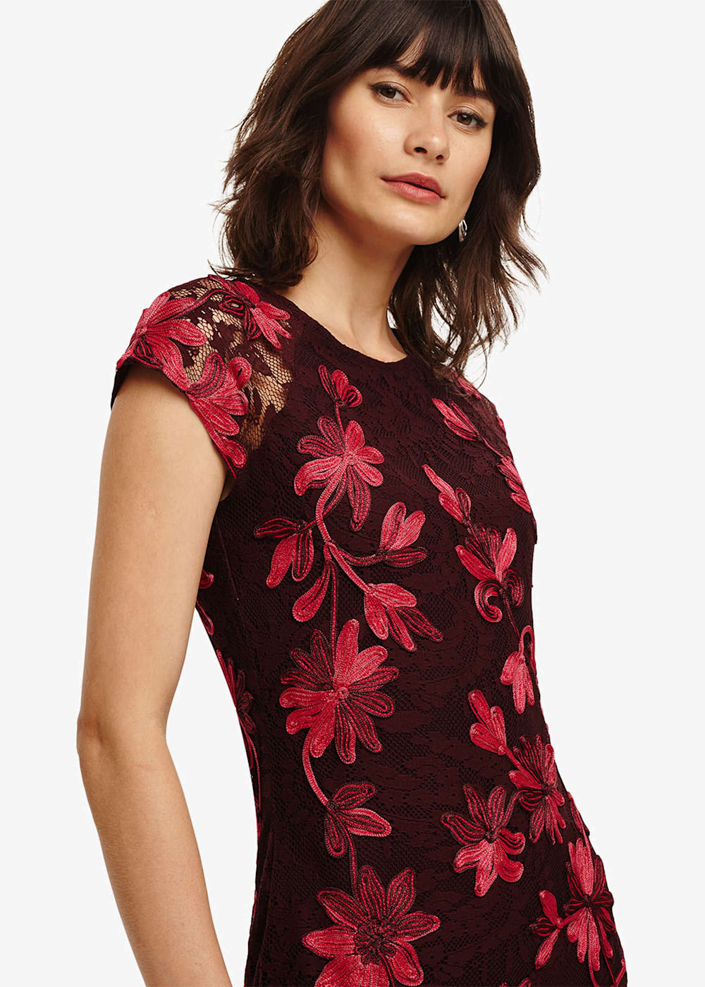 Phase Eight Chrissy Tapework Lace Dress Claret Size 8
