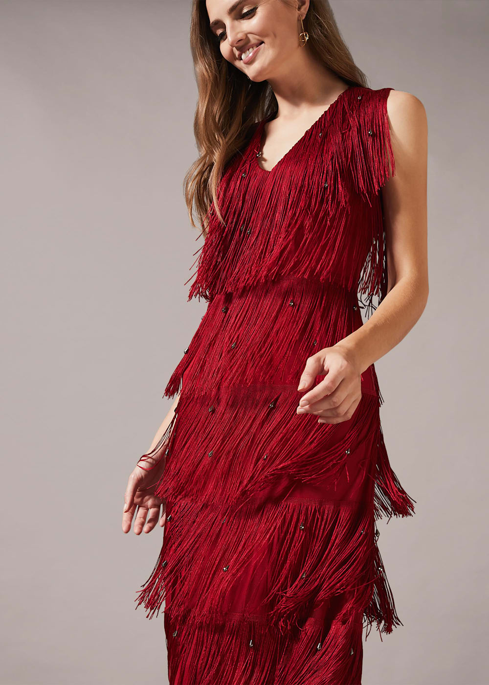 Red fringe cocktail dress best sale
