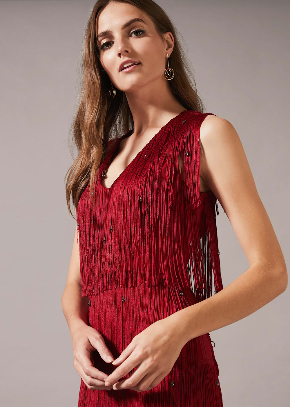 Red fringe cocktail dress top