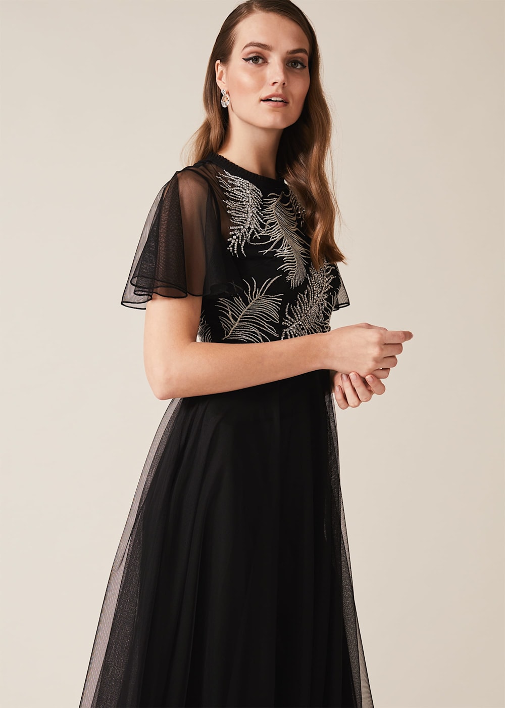 Phase Eight Loretta Feather Embroidered Dress Black Size 4