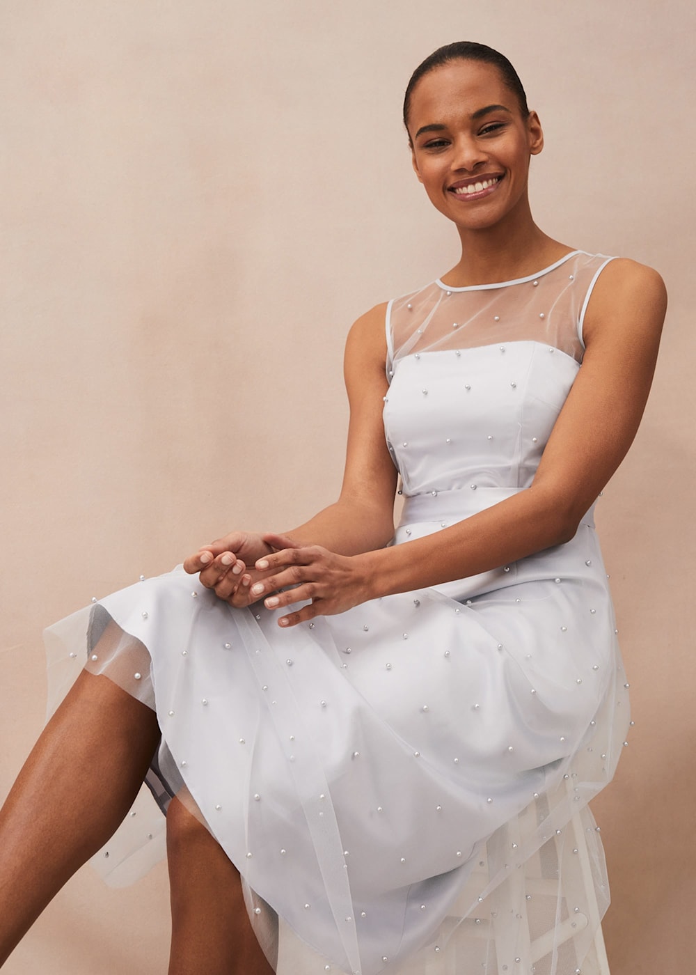 Phase Eight Evadine Pearl Embellished Tulle Dress Mineral Size 10