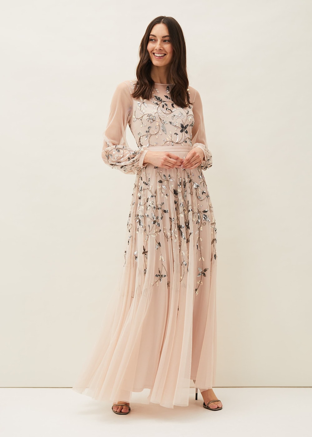 Embellished tulle maxi dress clearance