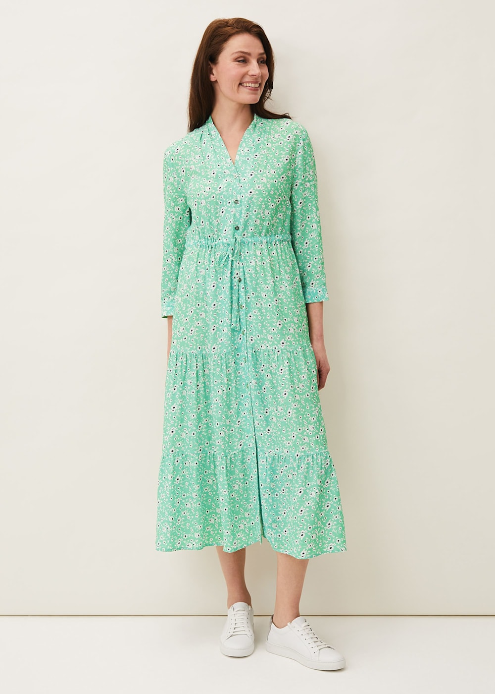 Phase Eight Diana Floral Midi Dress Green Size 8
