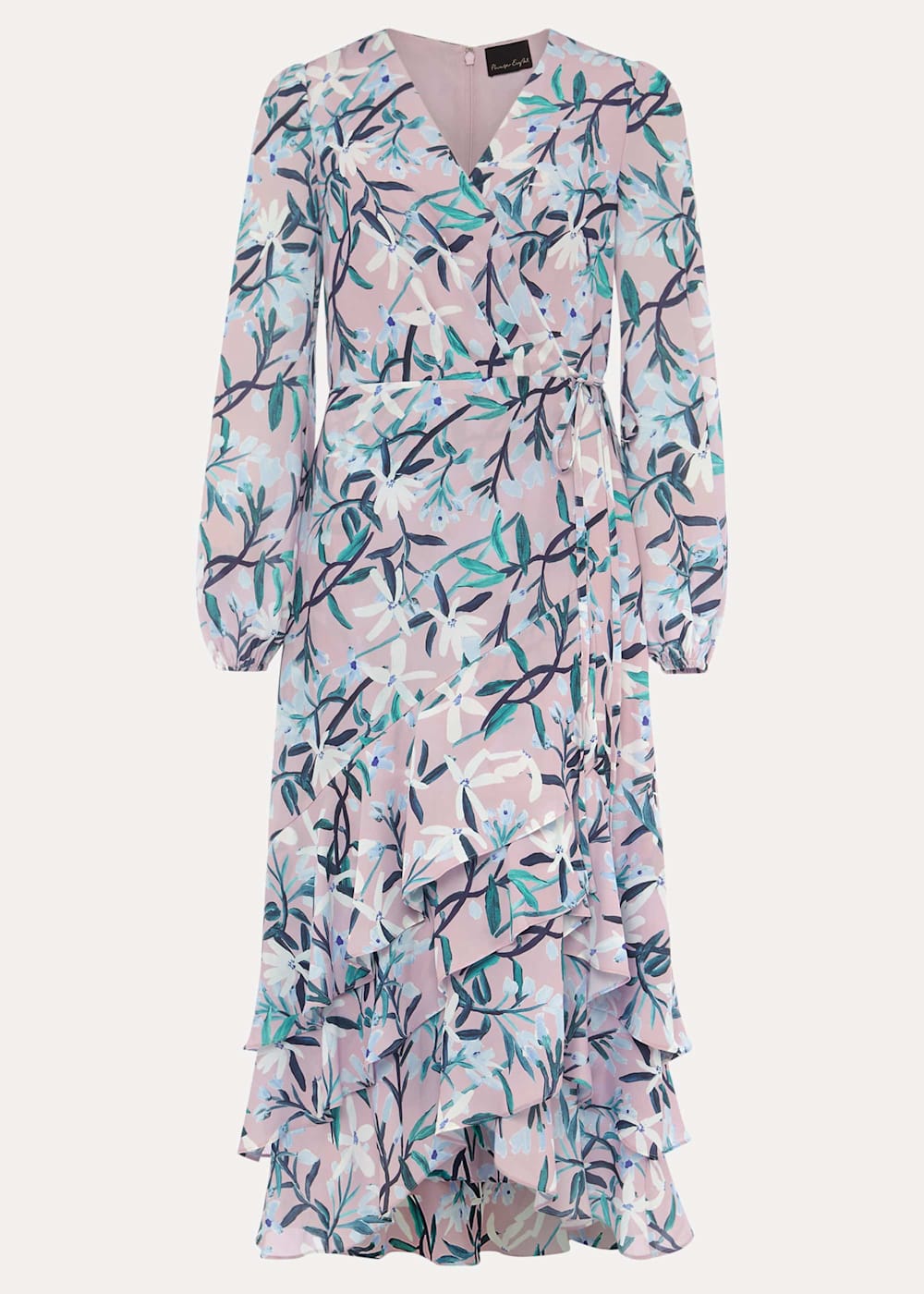 Jenna Floral Long Sleeved V Neck Midi Dress Phase Eight UK