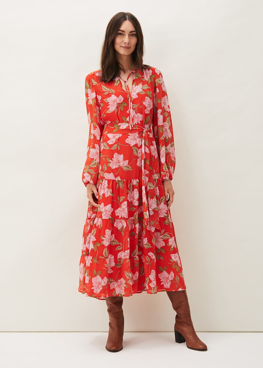 Phase Eight Philippa Floral Chiffon Maxi Dress Saffron Size 12