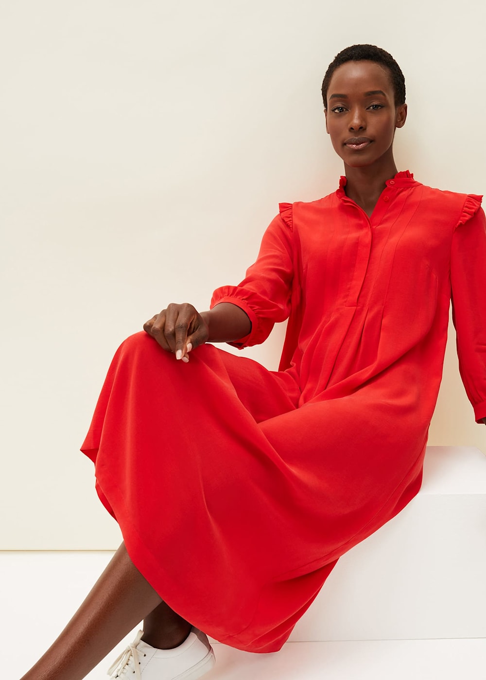 Midi dress with frill top