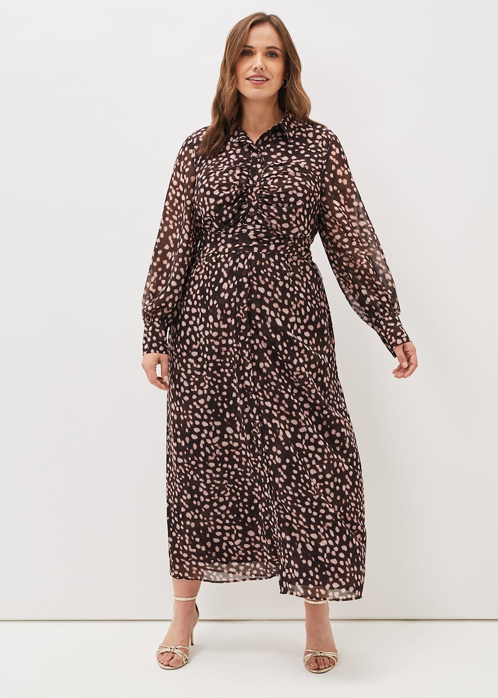 Phase Eight Libby Spot Print Midi Dress Pink Multi Size 4