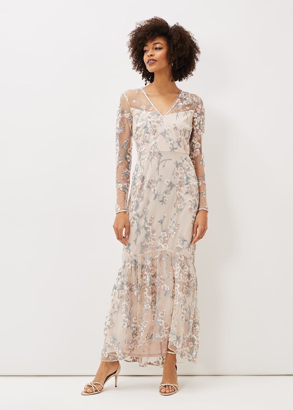 Long lace embroidered maxi dress clearance