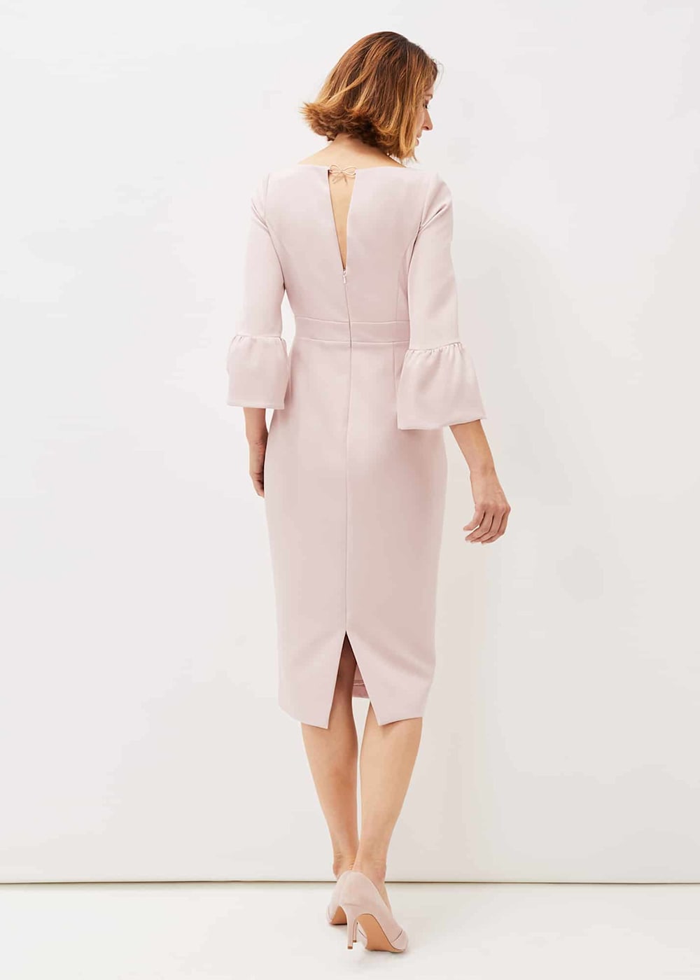 Pink fluted sleeve dress clearance