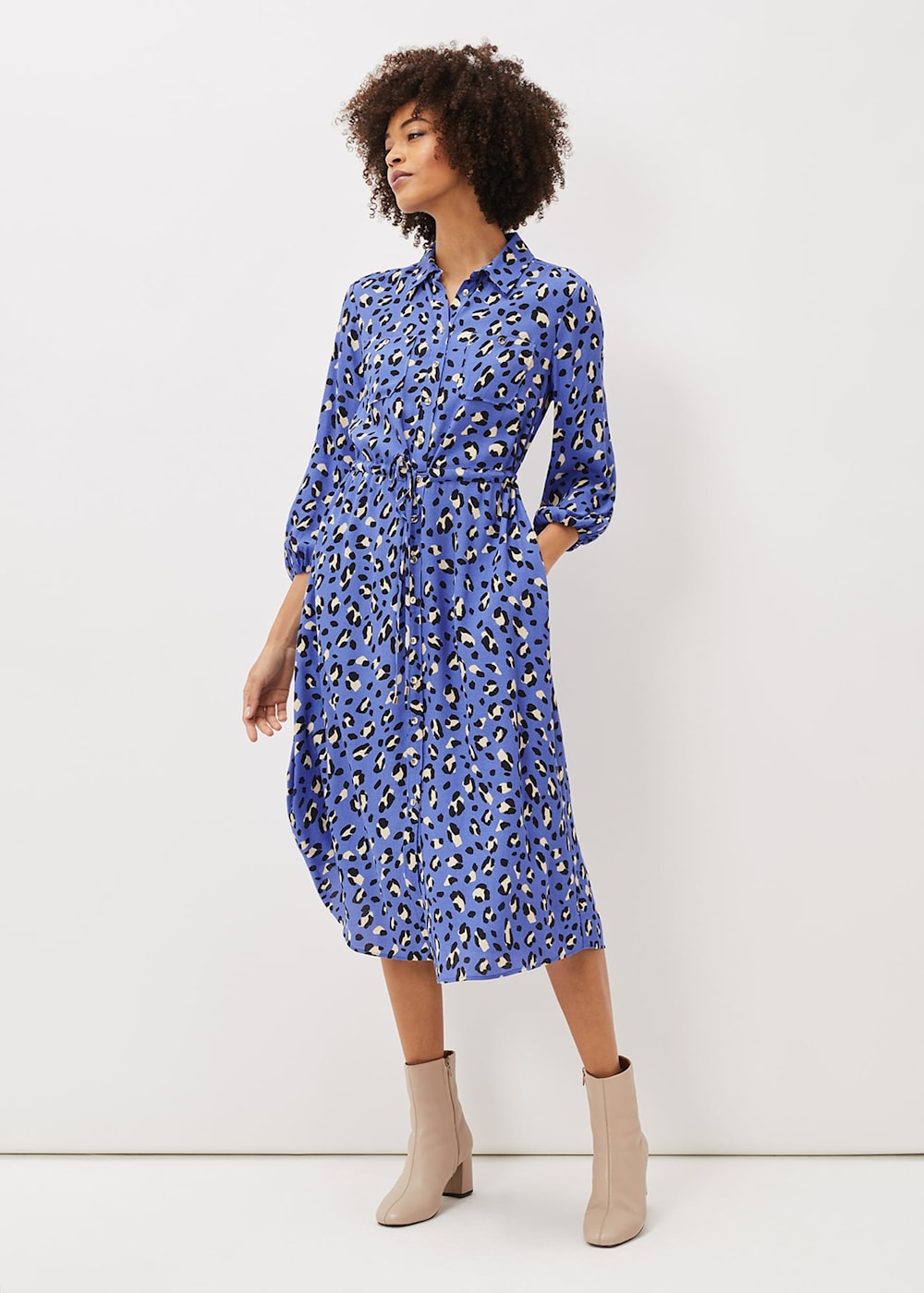 Leopard print midi shirt dress hotsell