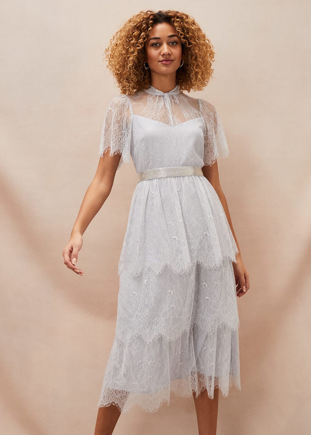 Lace tiered midi dress clearance
