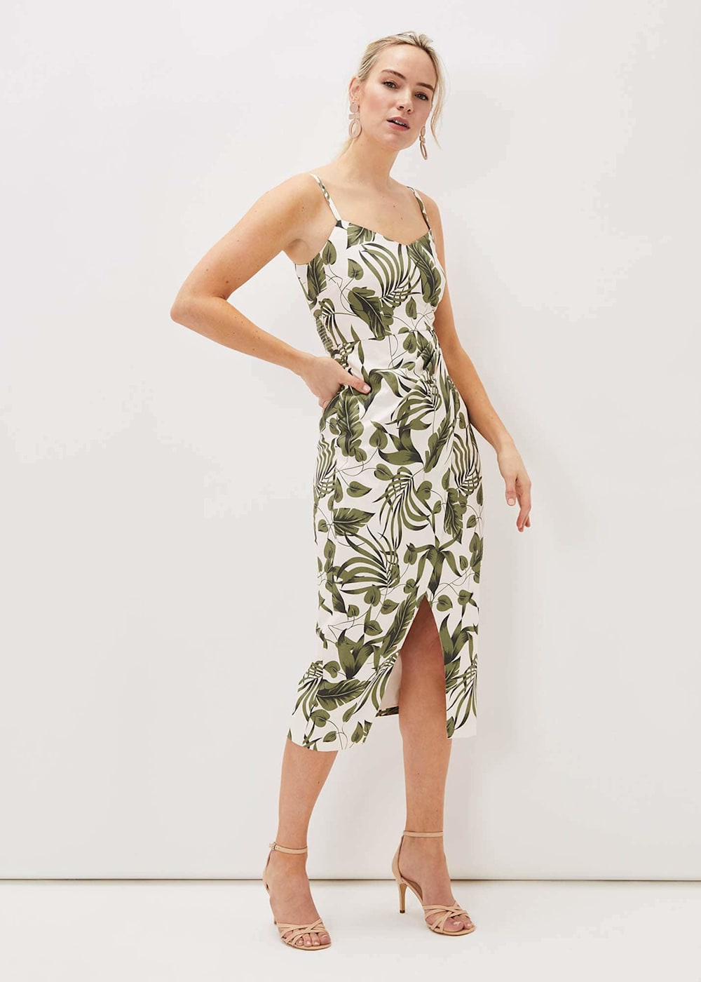 Yolanta Cotton Palm Print Midi Dress Phase Eight UK