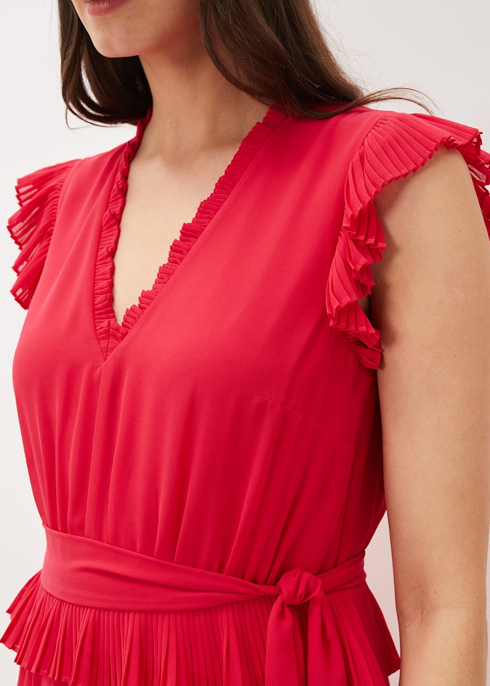 Phase Eight Josephina Tiered Midi Dress Lipstick Size 6
