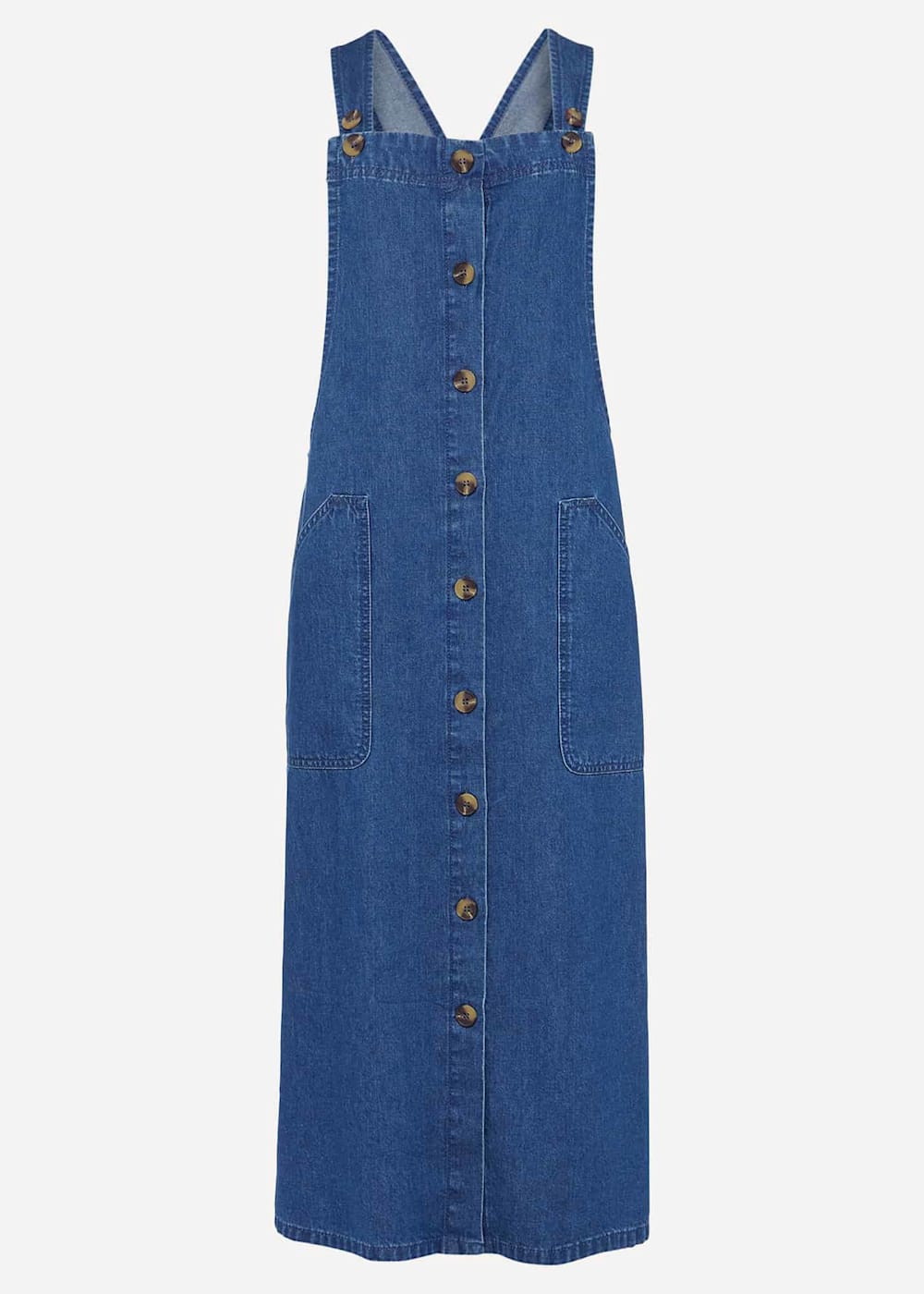 Midi denim pinafore dress hot sale