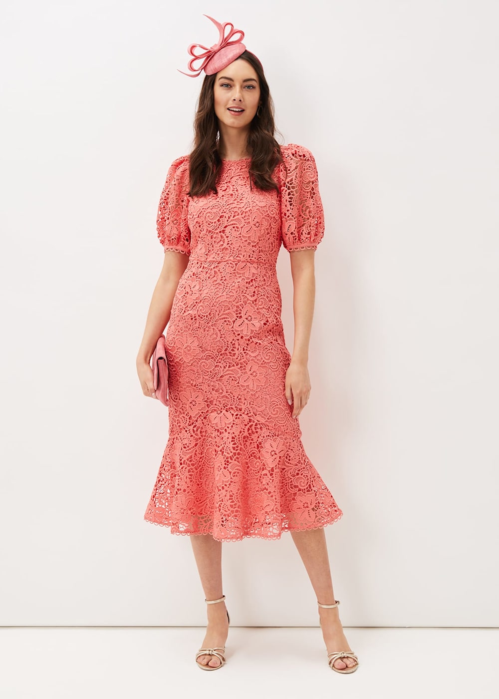 Pink lace fishtail dress cheap