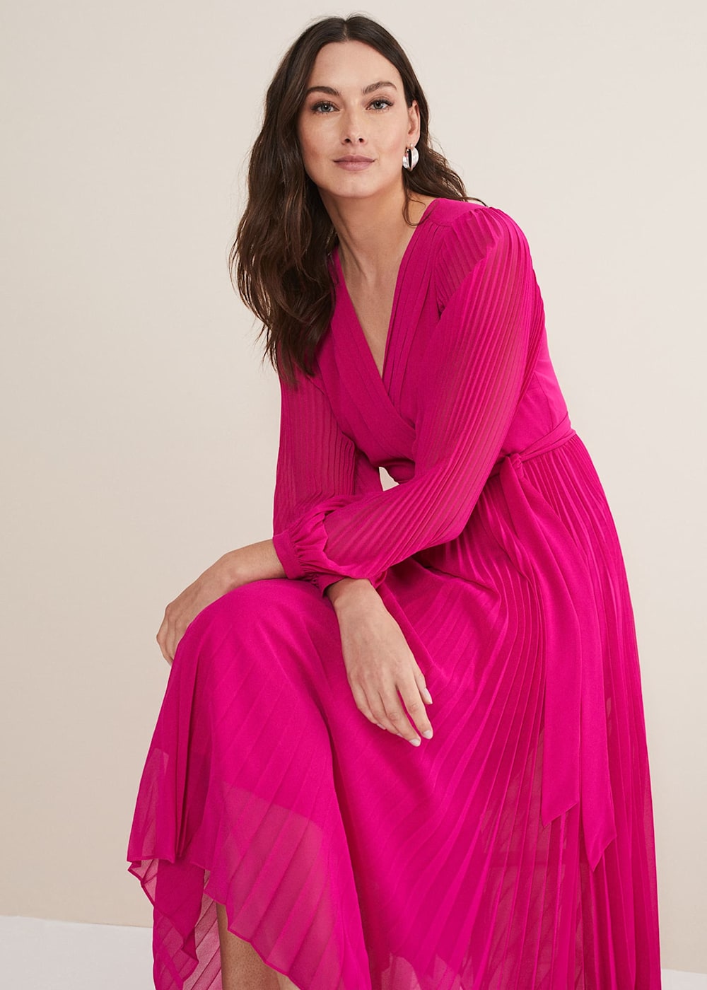 Pleated wrap midi dress new arrivals