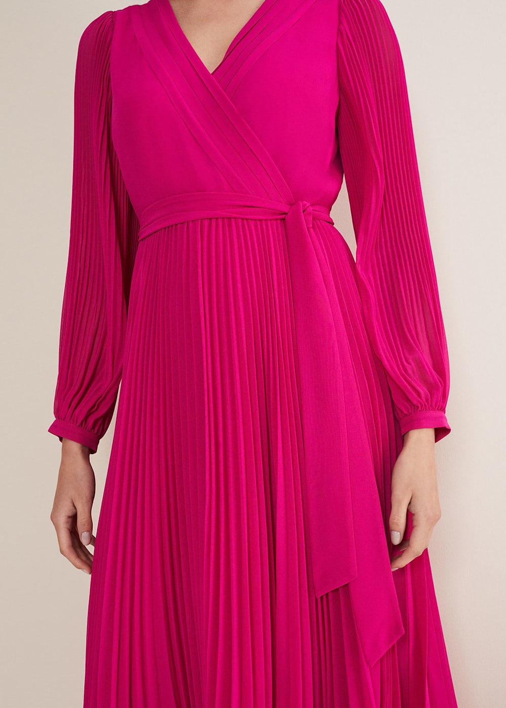 Phase Eight Petra Wrap Pleated Midi Dress Magenta Pink Size 6