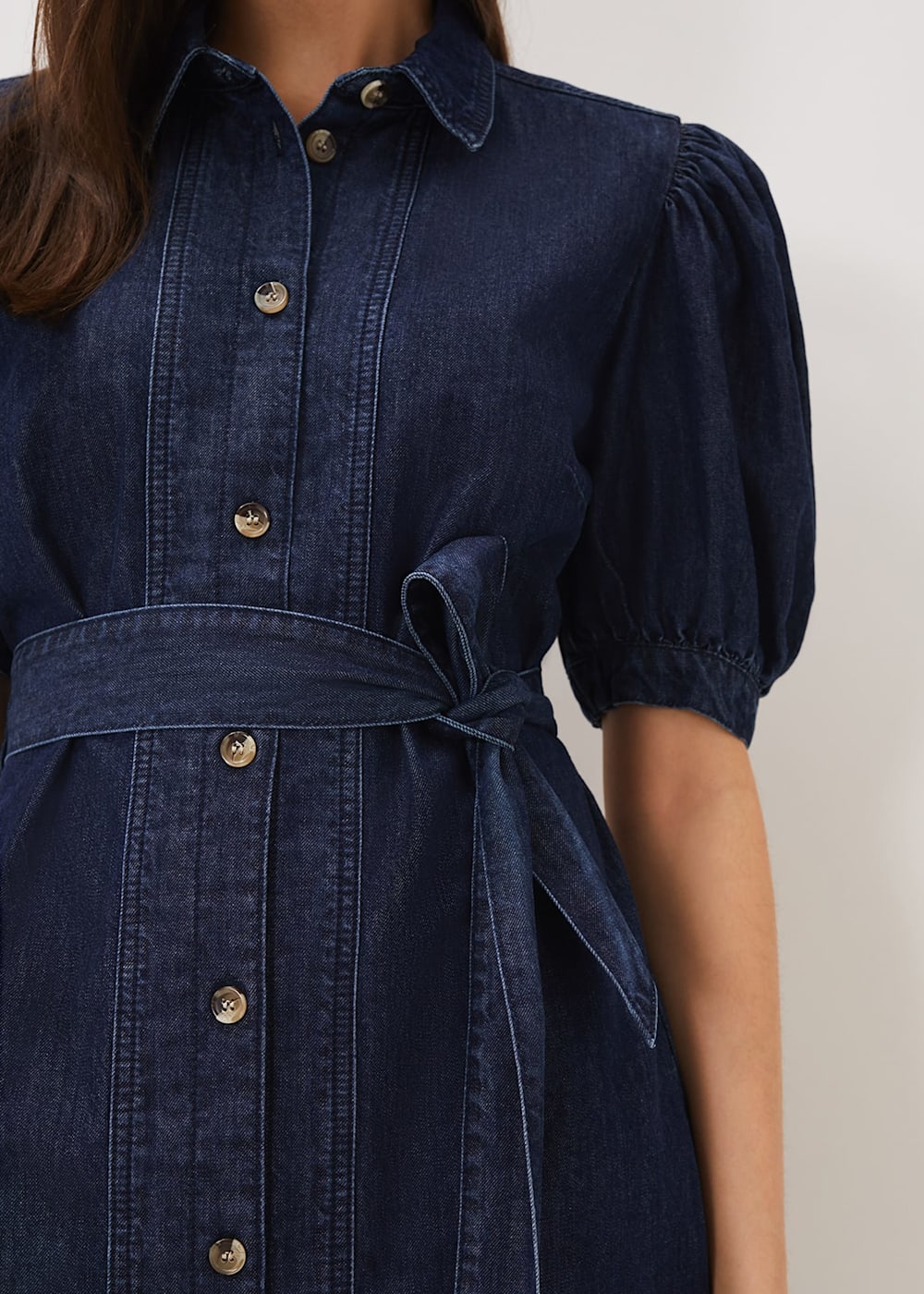 Denim puff sleeve dress clearance