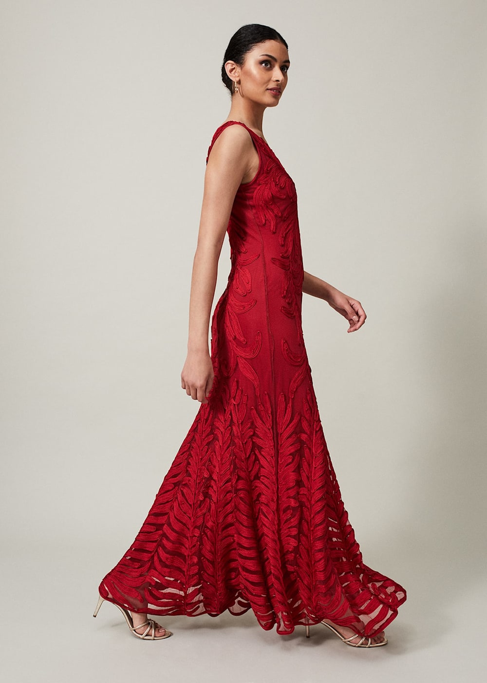 Phase Eight Marigold Tapework Maxi Dress Scarlet Size 10
