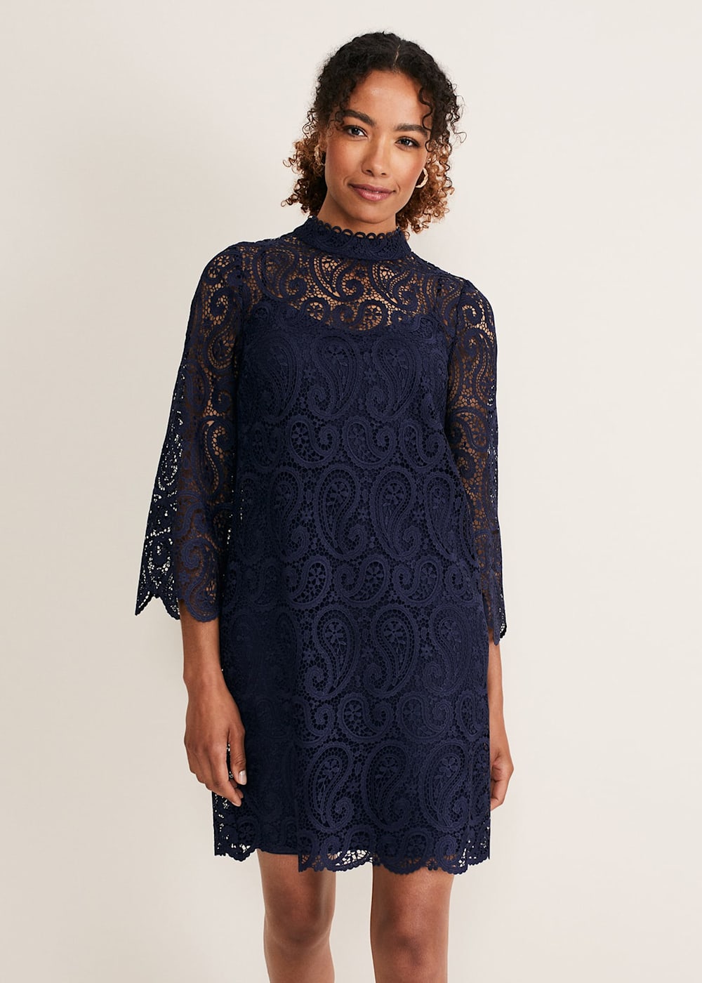 Long sleeve navy lace dress shop