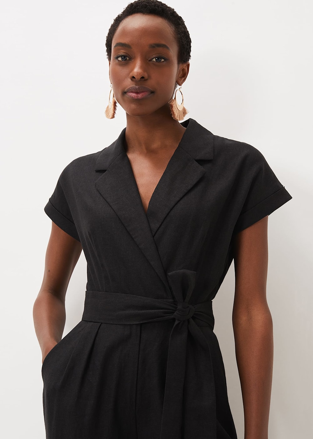 Linen black jumpsuit hot sale