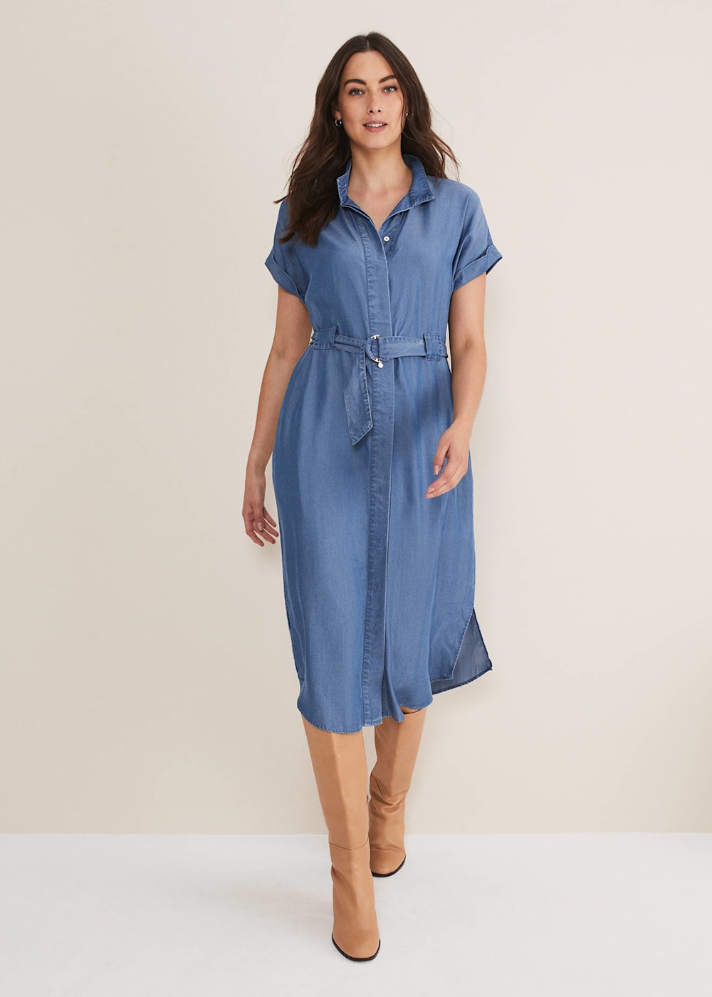 Chambray button dress shop