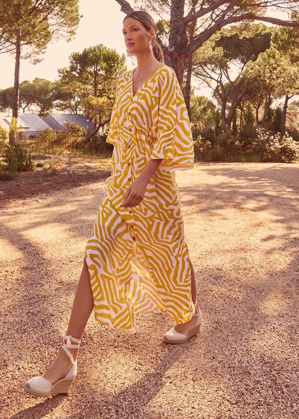 Yellow linen maxi dress on sale