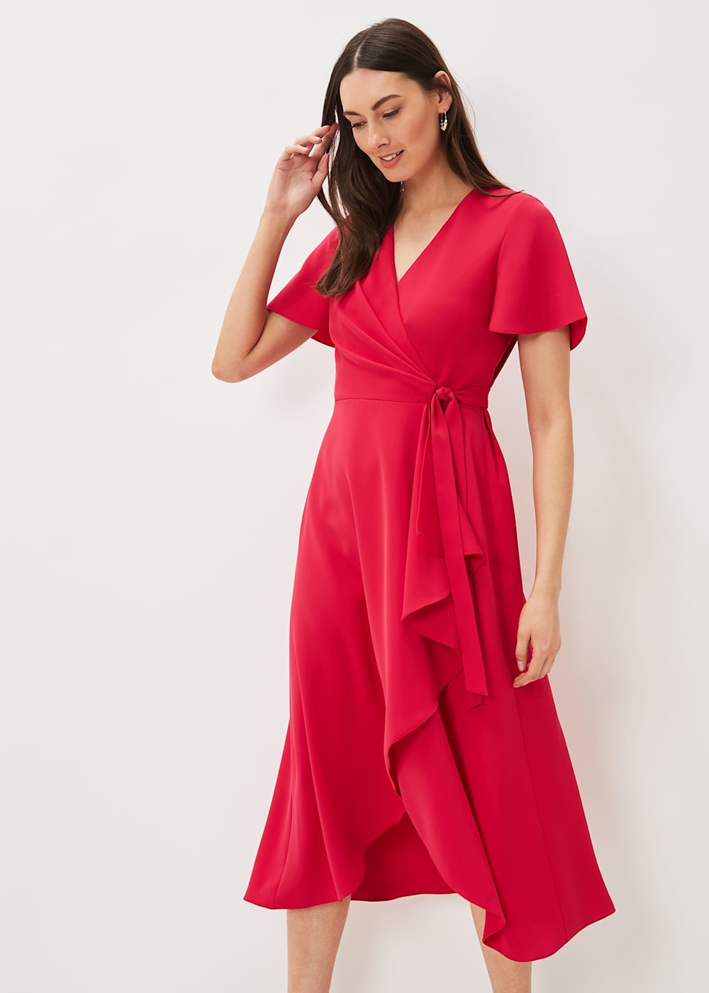 Red frill wrap dress store