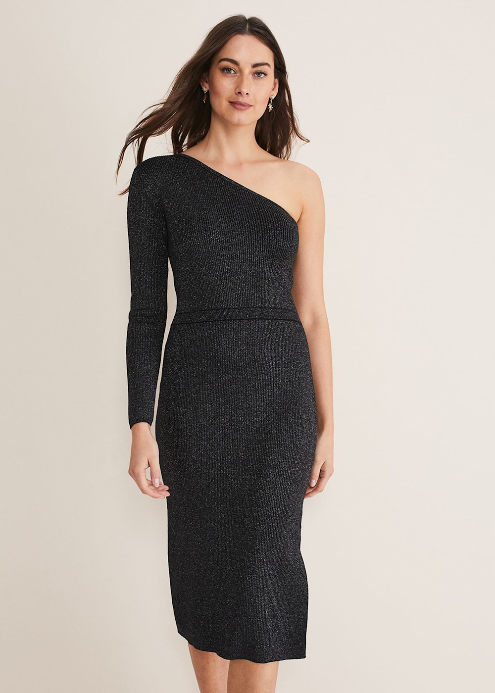 Zemira One Shoulder Lurex Knitted Dress Phase Eight UK