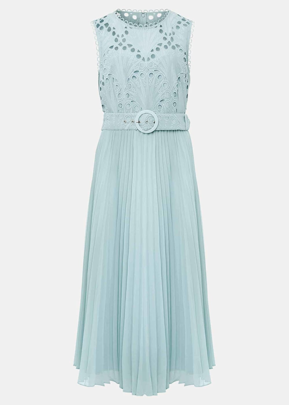 Light Blue Lace Bodice Midi Dress with Adjustable Belt Phase Eight Phase Eight ROW
