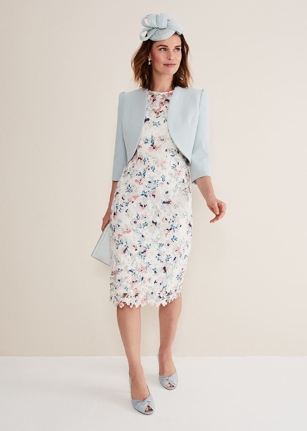 Ivory Floral Lace Dress with Pink Navy Accents Phase Eight Phase Eight AU