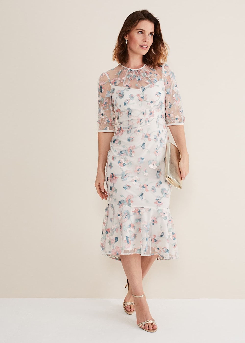 Floral embroidered midi dress outlet