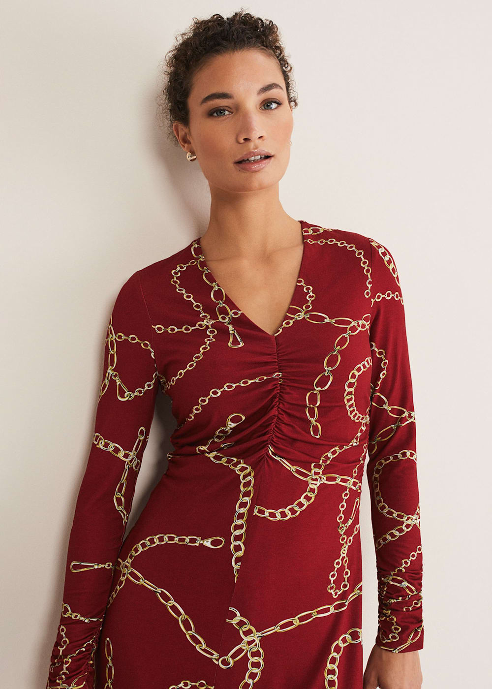 Red chain print dress on sale