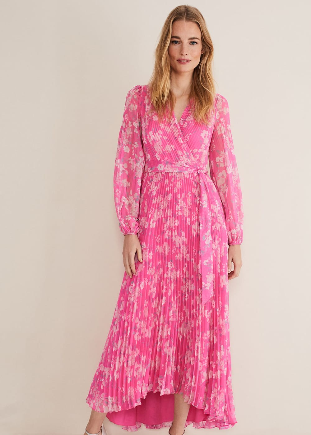 Neon Pink Floral Pleated Maxi Dress Phase Eight Phase Eight UK