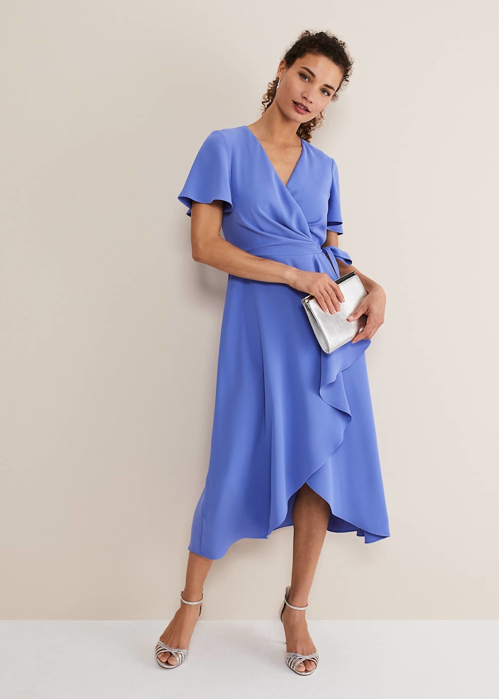 Light blue ruffle wrap dress store