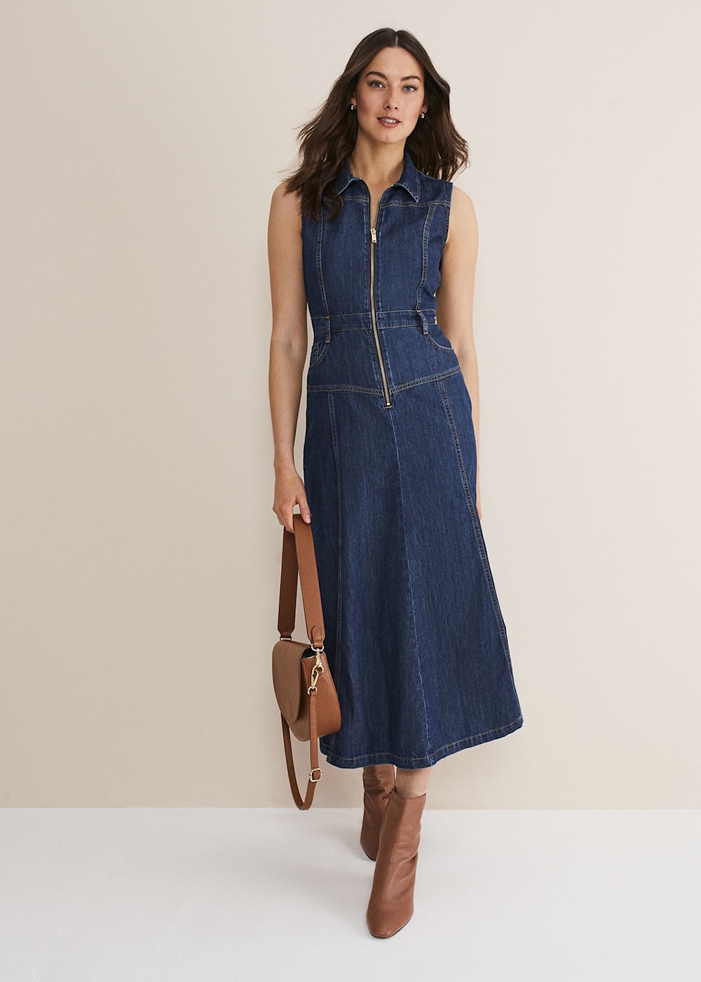 Denim midi dress sleeveless hotsell