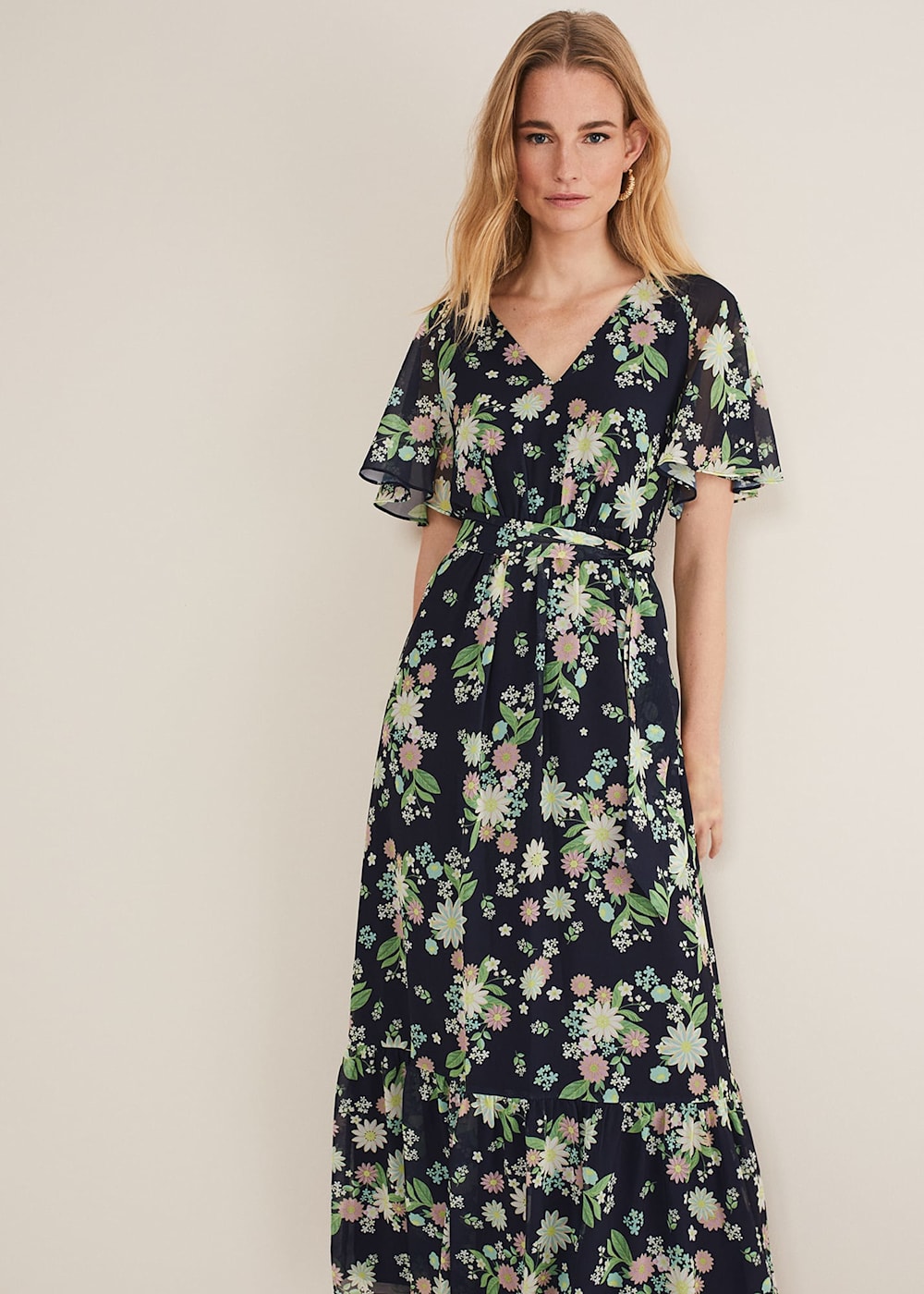 Tiered floral maxi dress discount