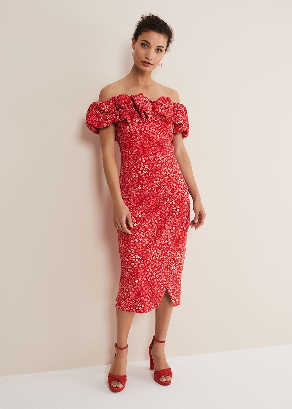Senita Off Shoulder Ditsy Dress Phase Eight ROW