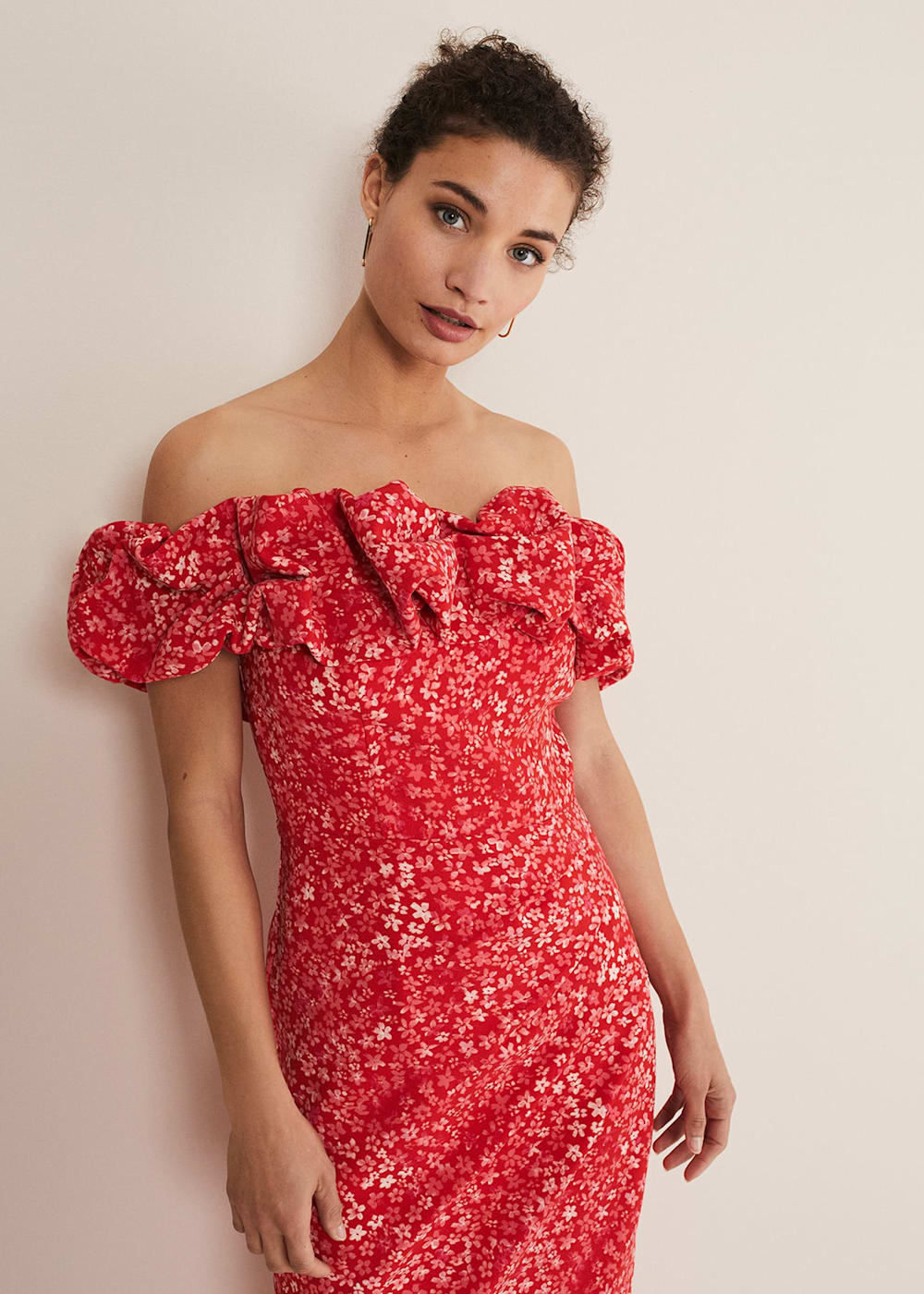 Senita Off Shoulder Ditsy Dress Phase Eight UK
