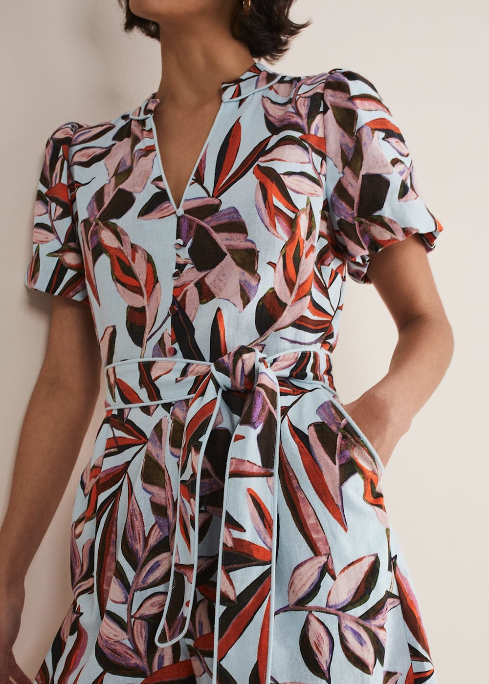 Vivian Linen Leaf Print Playsuit Phase Eight ROW