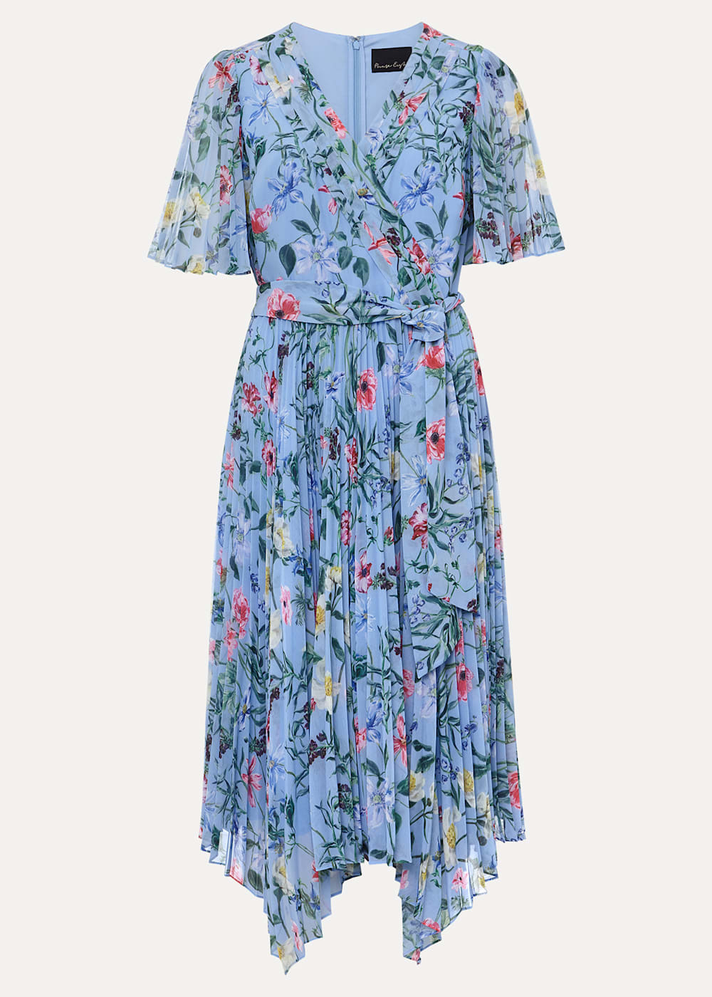 Dusty blue floral pleated midi dress best sale