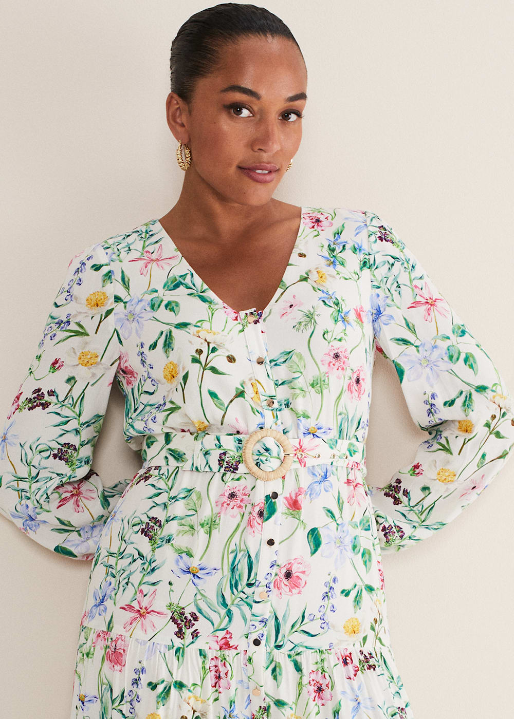 Phase Eight Maya Floral Midaxi Dress Ivory Multi Size 10